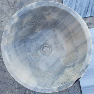 Villohome round above-vanity bathroom sink, natural stone bubble gray onyx, 16in diameter