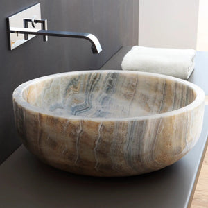 Stone sink bowl in bubble gray translucent onyx for above-counter bathroom vanity