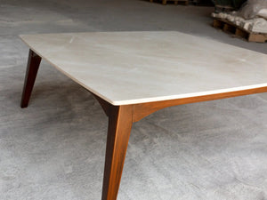 Burdur Beige Marble Coffee Table, rectangular with polished and eased edge and wooden legs.