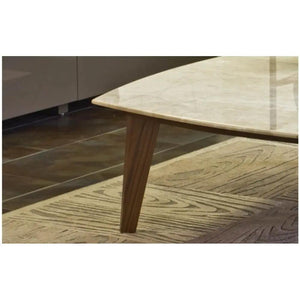 Burdur Beige Marble Coffee Table by Villohome, rectangular top with polished eased edge and wooden tapered leg.