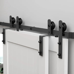 Bypass sliding barn door hardware kit Basic I pulleys, black metal track with rollers by HAUSVITA