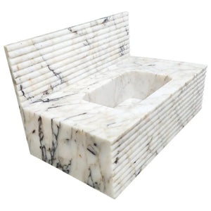 Calacatta Viola gold marble wall-mount bathroom sink with horizontal fluted sides