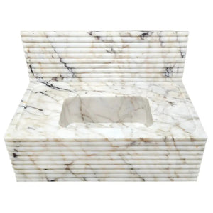 Villohome Calacatta Viola gold marble bathroom sink with wall-mount horizontal fluted design