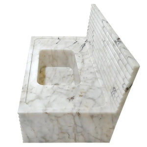 Calacatta Viola gold marble wall-mount bathroom sink by Villohome with horizontal fluted back panel