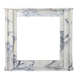 Calacatta Viola marble hand-carved fireplace mantel by Villohome, polished finish, 54x45x8 inches