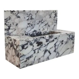 Calacatta Viola marble rectangular wall-mount bathroom sink by Villohome with 10-inch backsplash