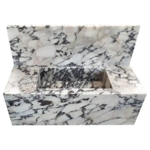 Villohome Calacatta Viola marble rectangular wall-mount bathroom sink with 10-inch backsplash