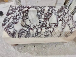 Calacatta Viola marble vessel sink by Villohome with ribbed textured front, 18x32 in