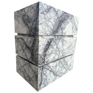 Calacatta Viola marble pedestal sink, four-block stack with white surface and dark gray veining