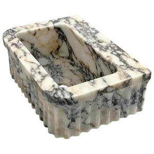 Calacatta Viola marble wall-mount bathroom sink with fluted exterior and rectangular basin, Villohome (15x22x8 in)