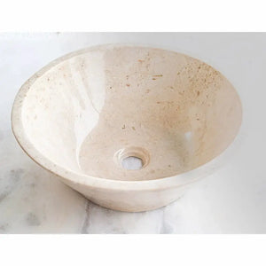 Cappuccino beige marble V-shape tapered above-vanity bathroom sink, polished, 16 in diameter, 6 in high