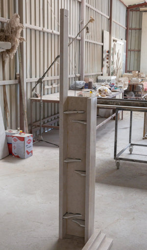 Fireplace mantel Cappuccino beige marble, hand-carved Art Deco style, under construction
