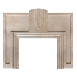 Cappuccino beige marble hand-carved Art Deco fireplace mantel, polished finish