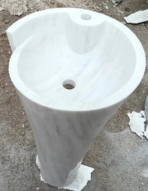 Villohome Carrara White Marble pedestal bathroom sink, stand-alone, 16.5W x 16.5D x 36H.