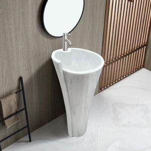 Stand-alone Carrara white marble pedestal bathroom sink by Villohome