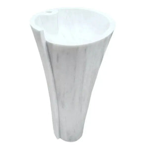 Carrara white marble stand-alone pedestal bathroom sink by Villohome