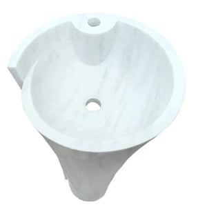 Carrara white marble stand-alone pedestal bathroom sink with round basin, 16.5 x 16.5 x 36 in