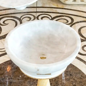 Villohome Carrara white marble bathroom vessel sink, above-vanity bowl, 16 dia x 6 in high, polished