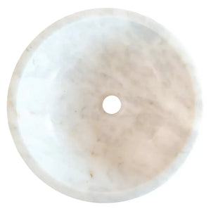Villohome Carrara White Marble round above-vanity bathroom vessel sink with center hole, polished finish, 16-inch diameter