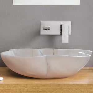 Villohome Carrara white marble bathroom vessel sink with polished finish and chrome faucet