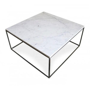 Marble square coffee table by Villohome with a polished top and eased edge, metal frame