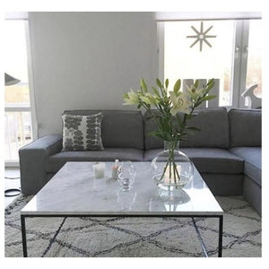 Marble square coffee table with polished top and metal frame