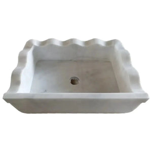 Carrara white marble rectangular wall-mount bathroom sink with wavy edges Villohome