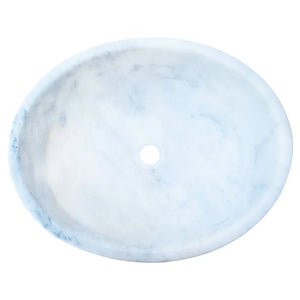Carrara White Marble oval vessel bathroom sink by Villohome for above-vanity installation