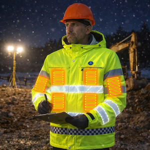 LITEGUEST USB heated reflective waterproof work jacket with neon-yellow visibility panels