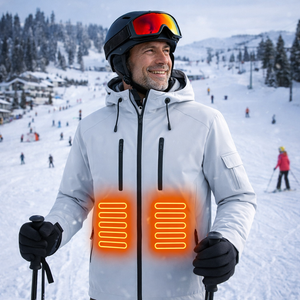 LITEGUEST Ski Waterproof 5-Zone Heated Jacket in gray with orange heated panels on the chest.
