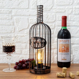 Cordless metal wine cork holder lamp, 13.5in tall, antique bronze finish, by JHY DESIGN