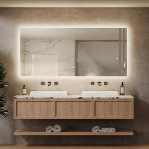 HAUSVITA Deluxe Sleek Backlit LED bathroom mirror with edge glow above a marble double vanity