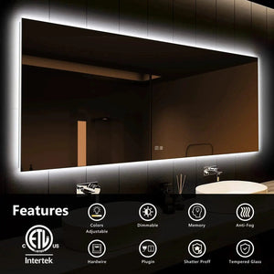 Deluxe Sleek Backlit LED Bathroom Mirror by HAUSVITA, edge-lit wall-mount mirror