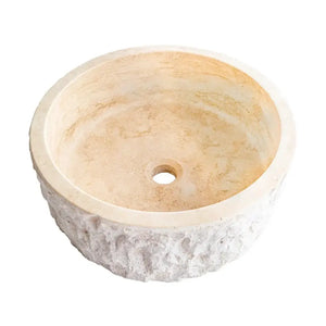 Denizli beige travertine round vanity sink for above-counter bathroom use