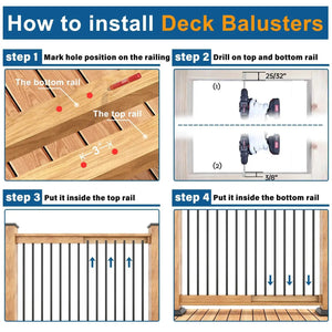 Durable hollow deck balusters with screws by HAUSVITA in black finish for railing construction, building materials