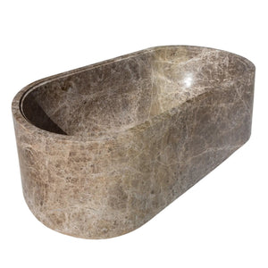 Emperador Light Marble Bathtub, brown marble with rounded edge