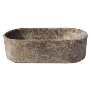 Emperador Light Marble Bathtub, hand-carved from solid marble block with brown marble finish.