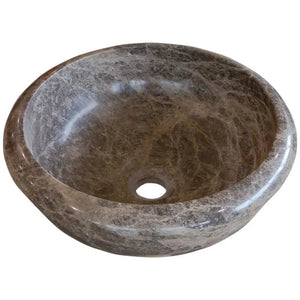 Villohome Emperador Brown natural stone marble bathroom vessel sink, round bowl.