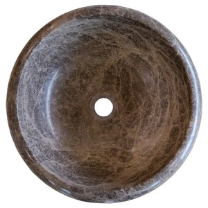 Emperador Brown natural stone marble bathroom vanity sink by Villohome, round vessel style