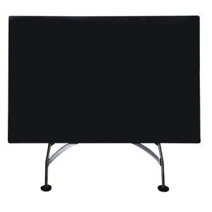 Five Piece Dining Set table with 32 x 48 inch steel top, black surface and curved chrome legs