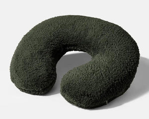 Weighted neck pillow, dark green plush fabric travel pillow