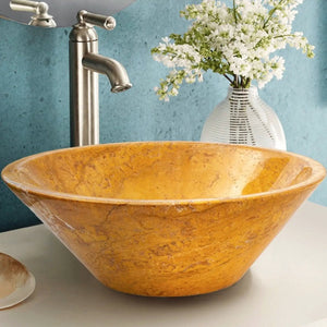 Golden Sienna Travertine V-Shape Tapered Above Vanity Bathroom Sink, polished finish, Villohome.