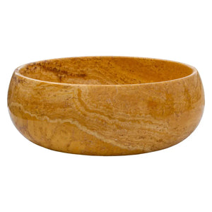 Golden Sienna Travertine vessel sink, round natural stone bathroom basin
