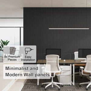 Hausvita 48 x 6 inch WPC slat wall panel, black, 16-pack for modern office walls