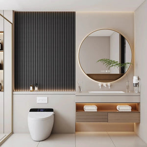 Hausvita 48 x 6 in WPC Slat Wall Panel in black; vertical slats for a modern bathroom (16-pack)