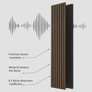 Hausvita acoustic solid wood slat wall panels, 2 panels per box; brown vertical slats with black backing.