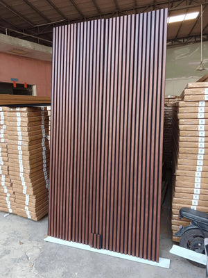 Hausvita acoustic solid wood slat wall panel, brown vertical slats, 2 per box, wholesale