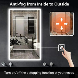 Hausvita Deluxe Edge Glow LED Bathroom Mirror with anti-fog, touch defog control, wall-mounted.