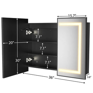 Hausvita framed recessed LED bathroom medicine cabinet, medium, black exterior with illuminated border