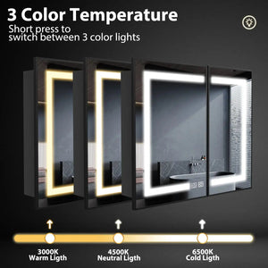 HAUSVITA framed recessed LED bathroom medicine cabinet set of 4 with warm, neutral, and cold light options.